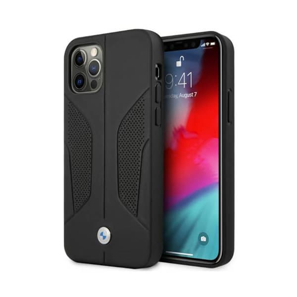 BMWläderperforeradesidor-fodralföriPhone12/iPhone12Pro(svart)