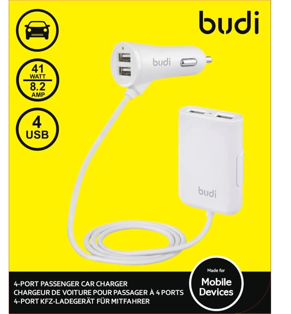 Budi-4USBbilladdare(2USB-portaranvändsförbaksidanavbilen)