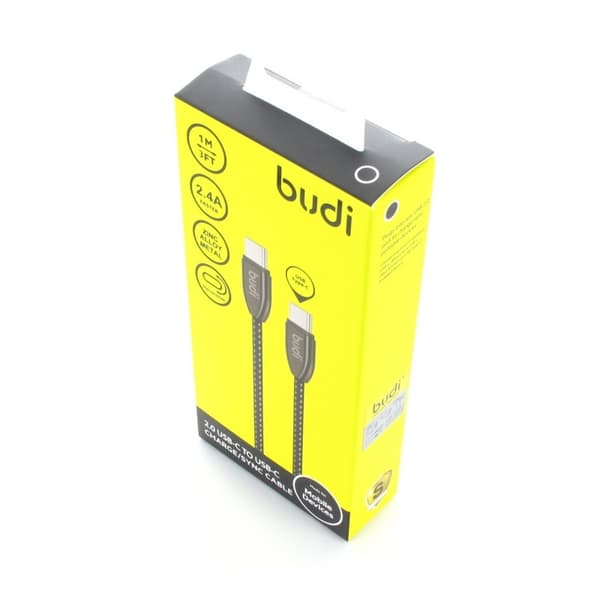Budi – USB-C–USB-C-kaapeli, 2,4 A, 1 m (musta)