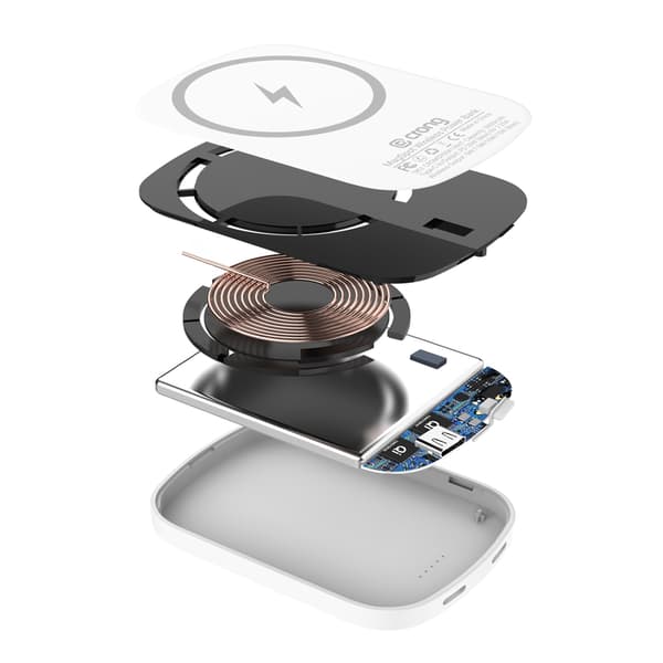 CrongMagSpotPowerBank-TrådløsultraslankpowerbankmedMagSafe5000mAh,USB-C20WPD(hvid)