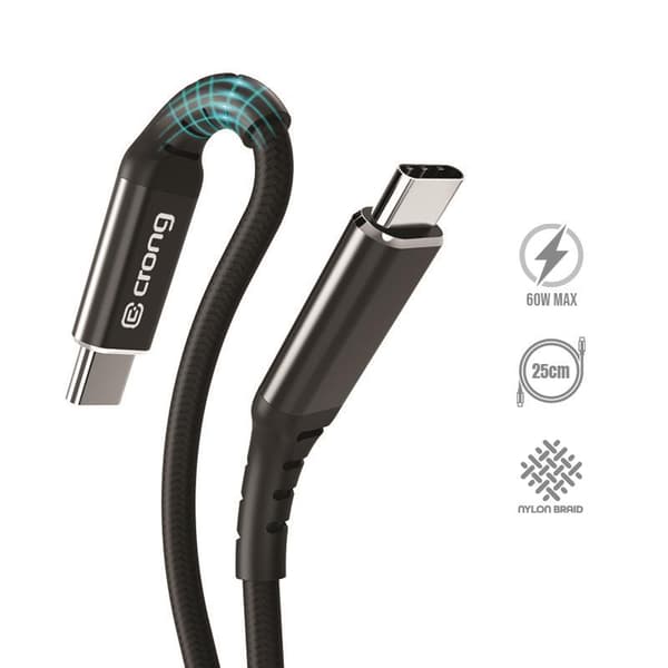 Crong Armor Link - USB-C to USB-C 60W 3A Braided cable Power Delivery Fast Charging 25cm (Black)