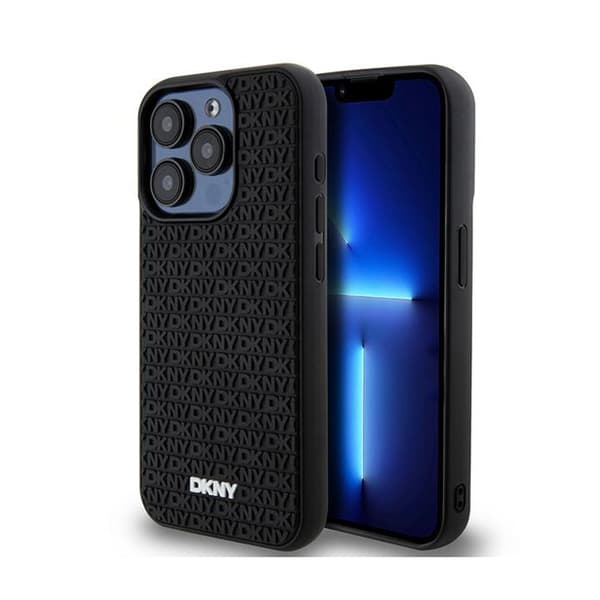 DKNY 3D Rubber Repeat Pattern - Case for iPhone 15 Pro Max (Black)