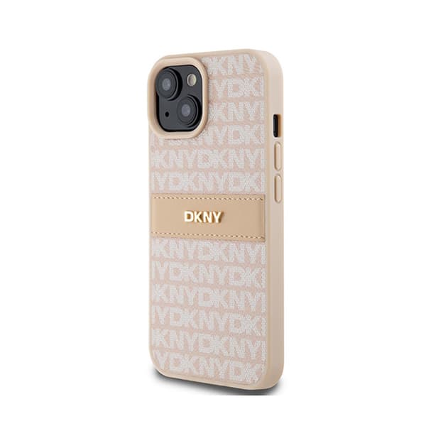 DKNYLeatherMonoStripe&MetalLogo-CaseforiPhone15Plus/14Plus(pink)