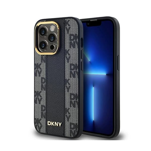 DKNY Leather Checkered Mono Pattern MagSafe - Case for iPhone 13 Pro (Black)