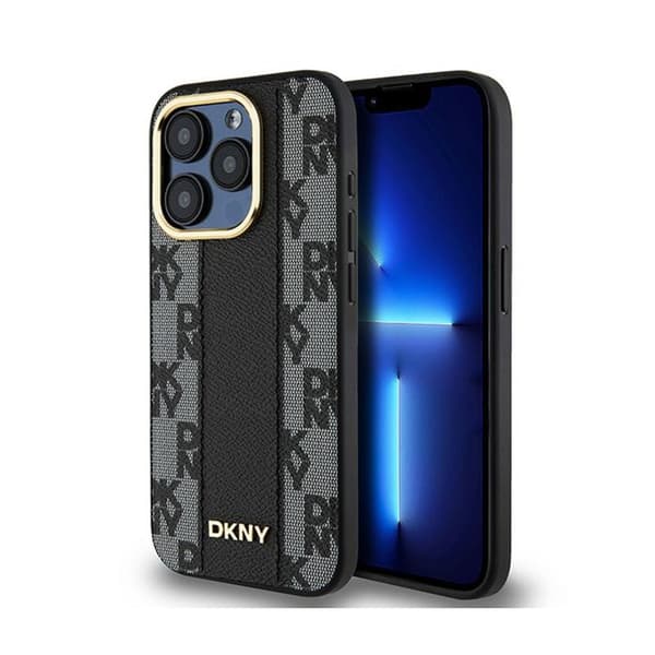 DKNY Leather Checkered Mono Pattern MagSafe - Case for iPhone 15 Pro (Black)