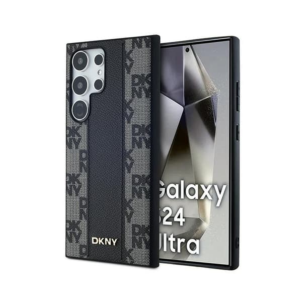 DKNY Leather Checkered Mono Pattern MagSafe - Case for Samsung Galaxy S24 Ultra (Black)