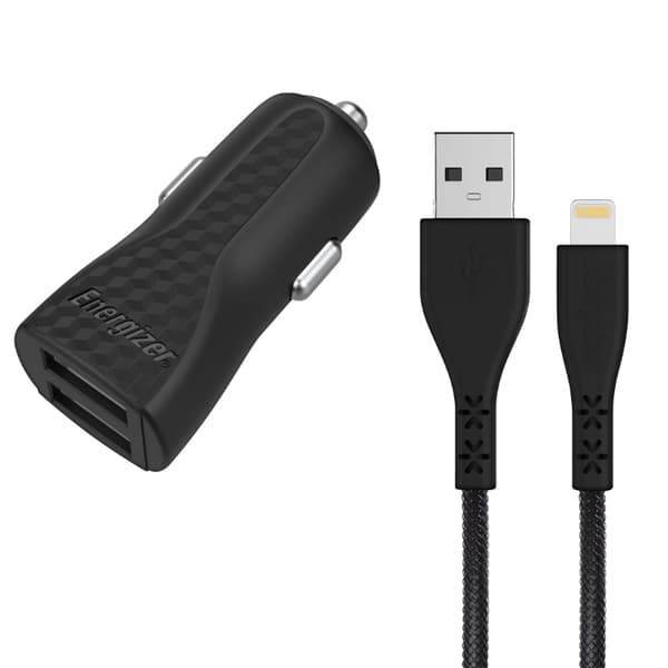 EnergizerHardCase-Billaddare2xUSB-A17W3,4A+MFi-certifieradLightning-kabel(svart)