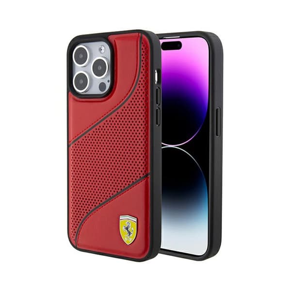 FerrariPerforatedWavesMetalLogo-EtuitiliPhone15ProMax(rød)