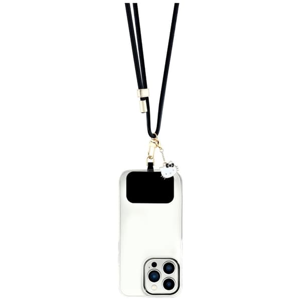 Hello Kitty Patch & Kitty Head Charm - Universal Phone Strap / Lanyard (Black)