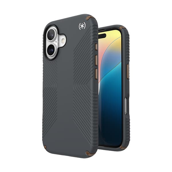 Speck Presidio2 Grip - Case for iPhone 16 (Charcoal Grey / Cool Bronze / White)