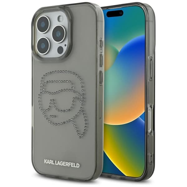 Karl Lagerfeld IML Rhinestones Karl Head - Case for iPhone 16 Pro (black)