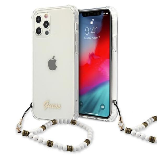 GuessWhitePearlStrap-CaseiPhone12/iPhone12Pro(Clear)