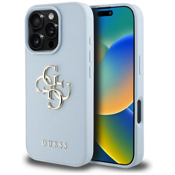 Guess Grained Big 4G Logo Small Classic Logo - Case for iPhone 16 Pro (blue)