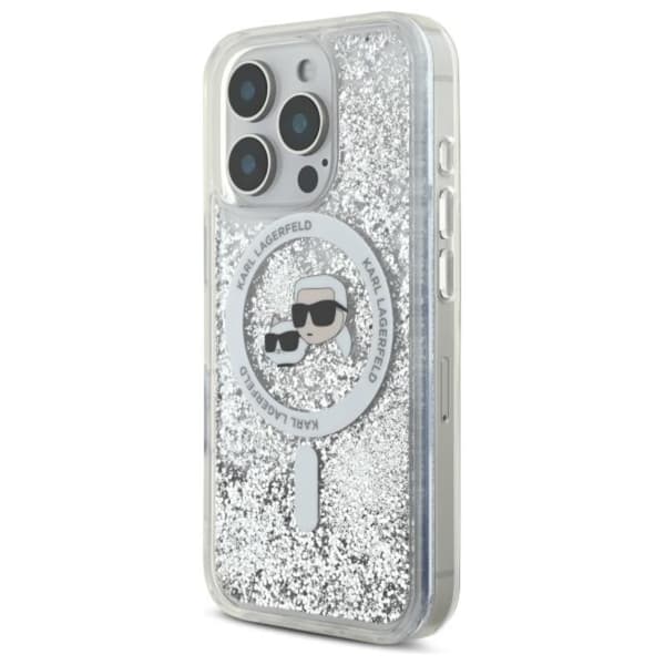 Karl Lagerfeld Liquid Glitter Karl & Choupette Head MagSafe - Case for iPhone 16 Pro (transparent)