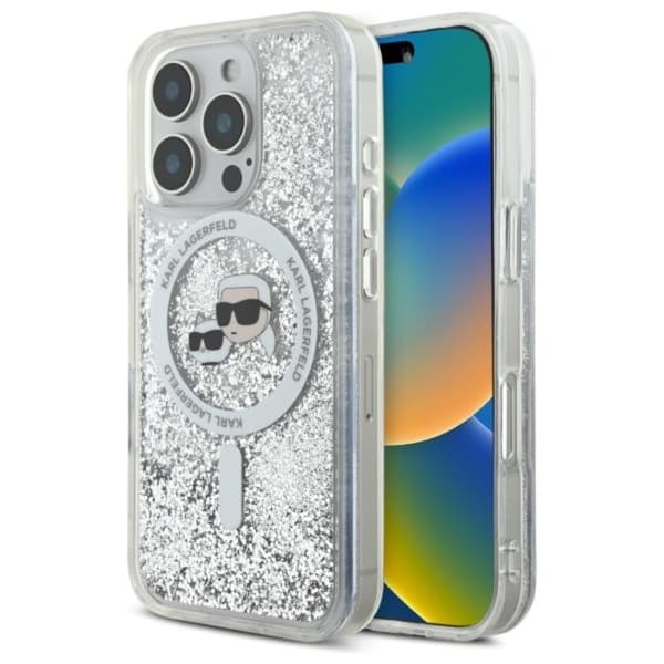 Karl Lagerfeld Liquid Glitter Karl & Choupette Head MagSafe - Case for iPhone 16 Pro (transparent)