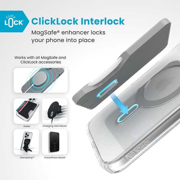 Speck Presidio Perfect-Clear ClickLock & MagSafe - Case for iPhone 16 Plus (Clear / Chrome Finish / Serene Silver)