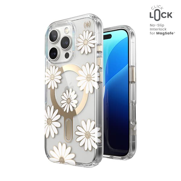 SpeckPresidioLuxClickLock&MagSafe-CaseforiPhone16Pro(SunshineDaisies/Clear/Gold)