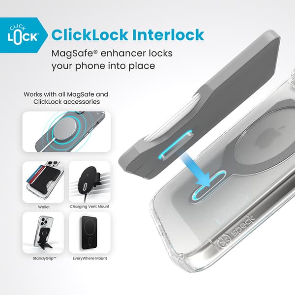 SpeckPresidioPerfect-ClearClickLock&MagSafe-CaseforiPhone16Pro(Clear/ChromeFinish/SereneSilver)