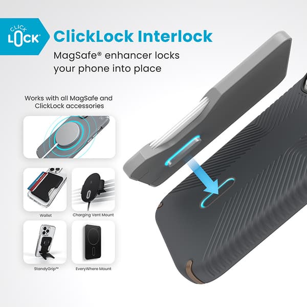 Speck Presidio2 Grip ClickLock & MagSafe - Case for iPhone 16 Pro (Charcoal Grey / Cool Bronze / White)