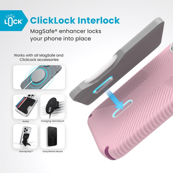 Speck Presidio2 Grip ClickLock & MagSafe - Case for iPhone 16 Pro (Wednesday Pink / Boysenberry Purple / White)