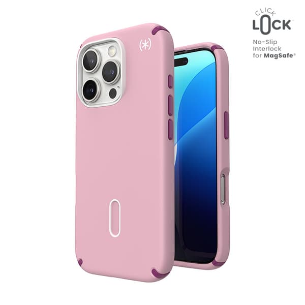 Speck Presidio2 Pro ClickLock & MagSafe - Case for iPhone 16 Pro (Wednesday Pink / Boysenberry Purple / White)