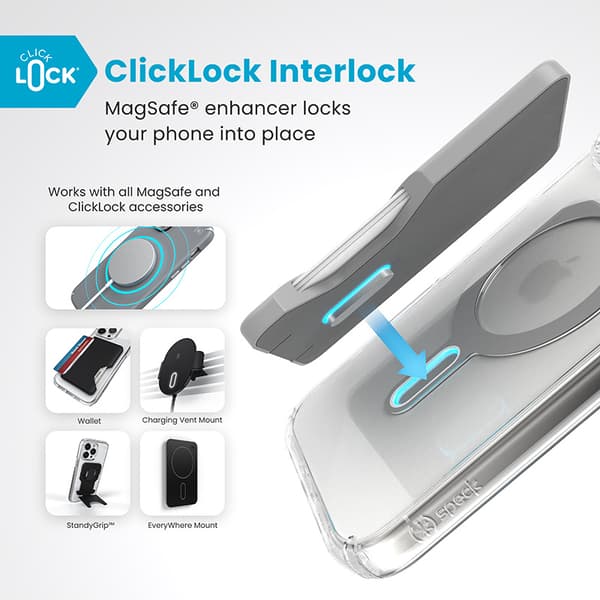 SpeckPresidioPerfect-ClearClickLock&MagSafe-CaseforiPhone16ProMax(Clear/ChromeFinish/SereneSilver)