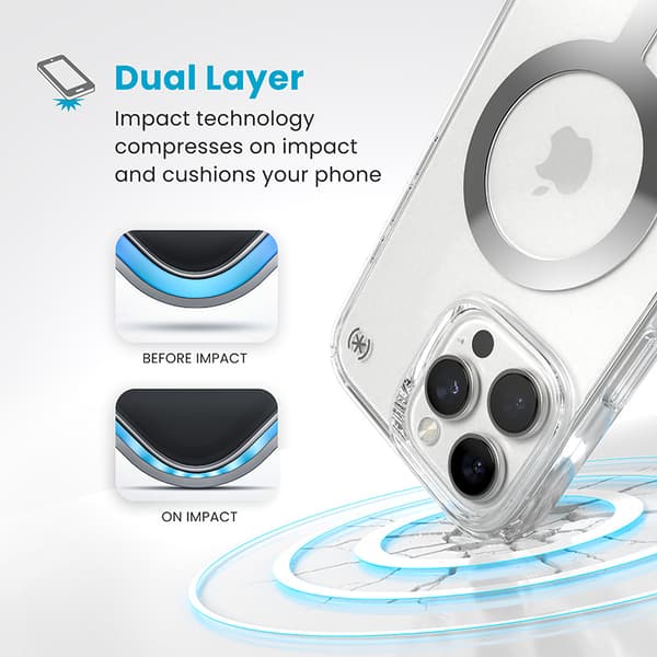 Speck Presidio Perfect-Clear MagSafe - Case for iPhone 16 Pro Max (Clear / Chrome Finish / Serene Silver)