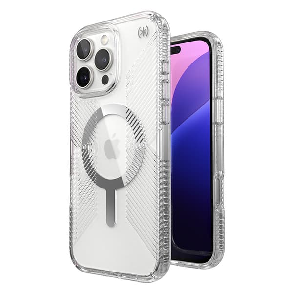 SpeckPresidioPerfect-ClearGripMagSafe-CaseforiPhone16ProMax(Clear/ChromeFinish/SereneSilver)