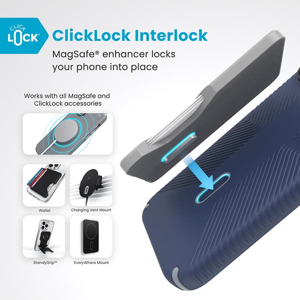 Speck Presidio2 Grip ClickLock & MagSafe - Case for iPhone 16 Pro Max (Coastal Blue / Dust Grey / White)