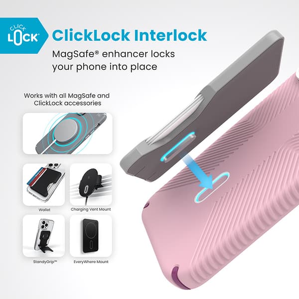 Speck Presidio2 Grip ClickLock & MagSafe - Case for iPhone 16 Pro Max (Wednesday Pink / Boysenberry Purple / White)