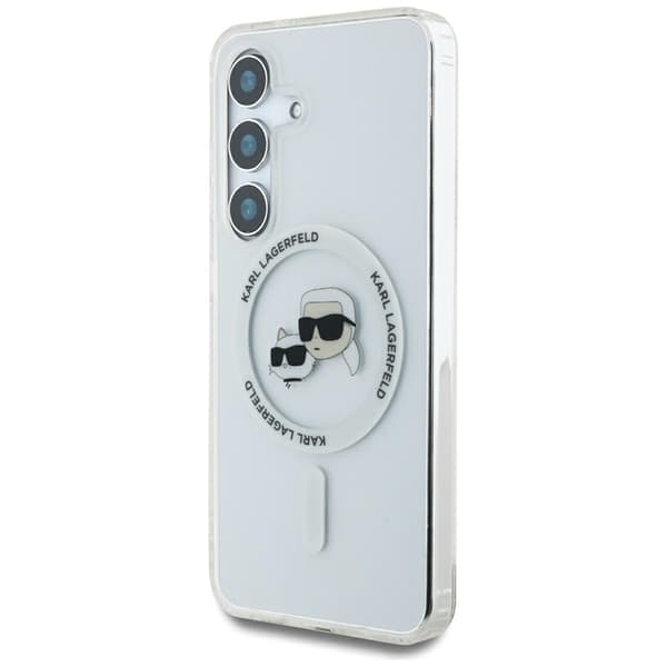 Karl Lagerfeld Button Karl & Choupette Heads Printed Logo MagSafe - Case for Samsung Galaxy S25 (White)