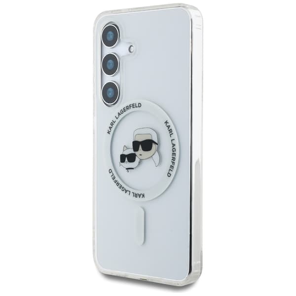 Karl Lagerfeld Button Karl & Choupette Heads Printed Logo MagSafe - Case for Samsung Galaxy S25+ (White)