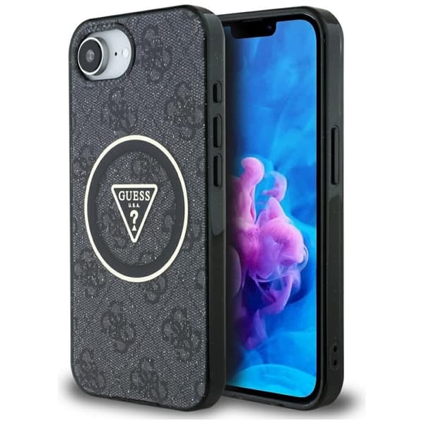GuessIMLMetalGlitter4GCircleTriangleMagSafe-CaseforiPhone16e(black)
