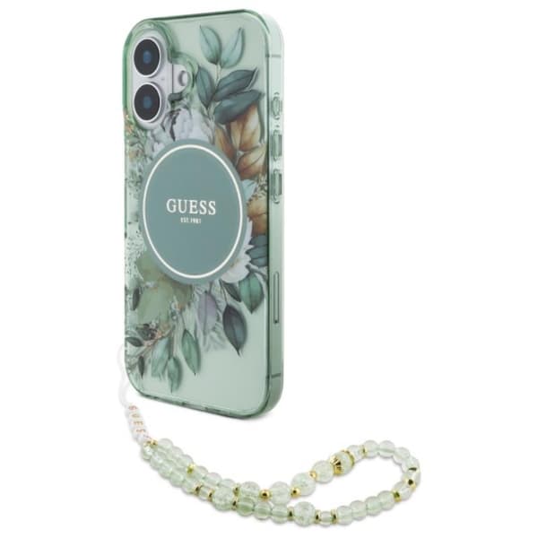 GuessIMLFlowersWithPearlStrapMagSafe-CaseforiPhone16Plus(Green)