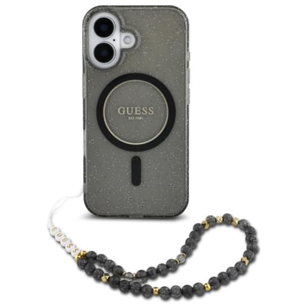 GuessIMLGlitterWithPearlStrapMagSafe-CaseforiPhone16(Black)