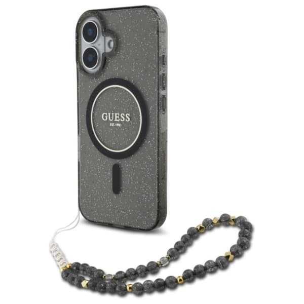 GuessIMLGlitterWithPearlStrapMagSafe-CaseforiPhone16(Black)