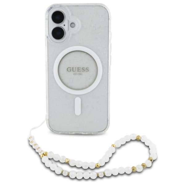 GuessIMLGlitterWithPearlStrapMagSafe-CaseforiPhone16(Transparent)