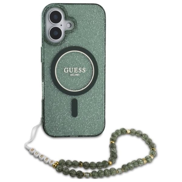 GuessIMLGlitterWithPearlStrapMagSafe-CaseforiPhone16Plus(Green)