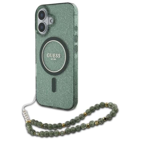GuessIMLGlitterWithPearlStrapMagSafe-CaseforiPhone16Plus(Green)