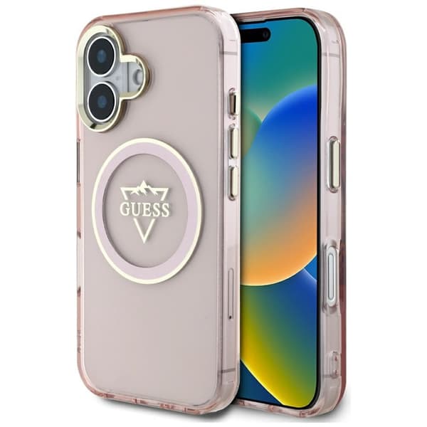 Guess IML Metal Mountain Logo MagSafe - Case for iPhone 16 (pink)