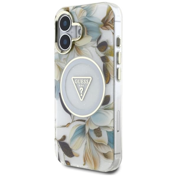 GuessGlitterFlowersTriangleButtonsMagSafe-CaseforiPhone16(white)