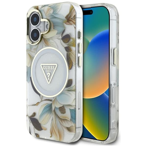 GuessGlitterFlowersTriangleButtonsMagSafe-CaseforiPhone16(white)