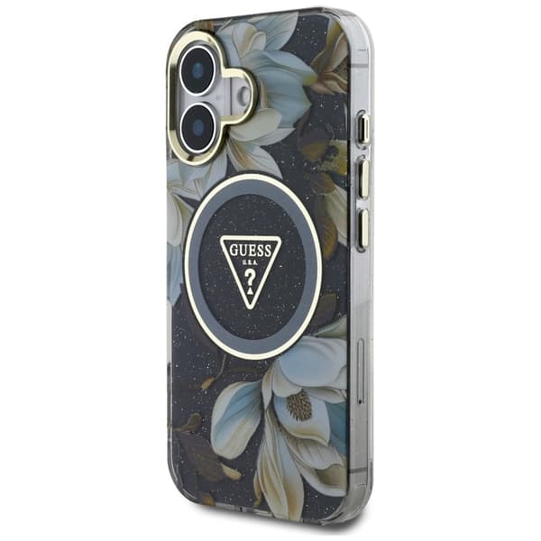 GuessGlitterFlowersTriangleButtonsMagSafe-CaseforiPhone16(black)