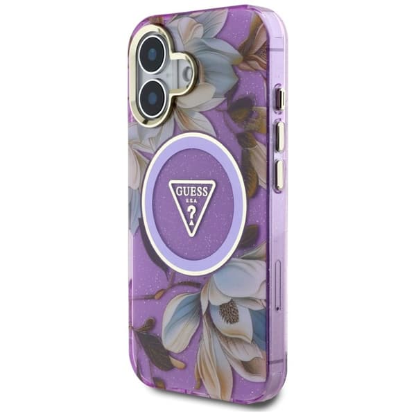 GuessGlitterFlowersTriangleButtonsMagSafe-CaseforiPhone16(purple)