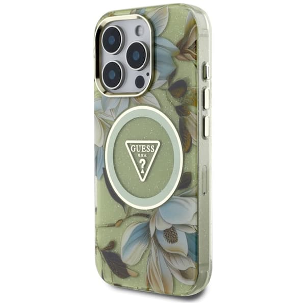 GuessGlitterFlowersTriangleButtonsMagSafe-CaseforiPhone16ProMax(green)