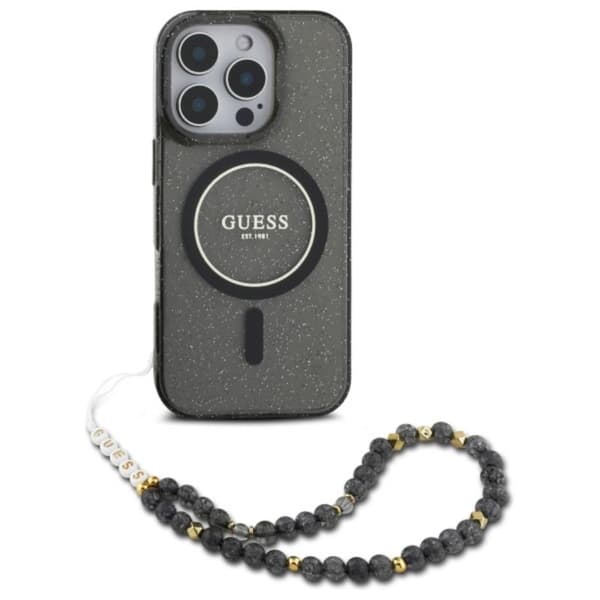 GuessIMLGlitterWithPearlStrapMagSafe-CaseforiPhone16ProMax(Black)