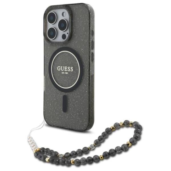 GuessIMLGlitterWithPearlStrapMagSafe-CaseforiPhone16ProMax(Black)