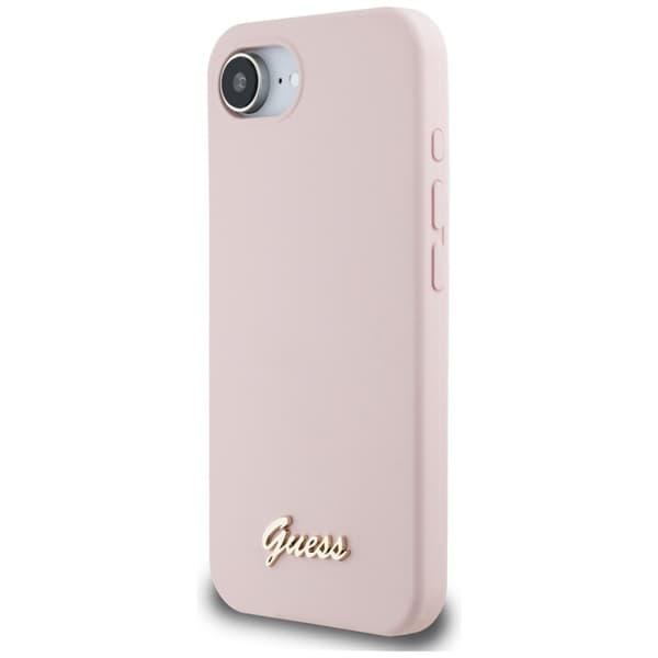 GuessSiliconeScriptMetalLogoMagSafe-CaseforiPhone16e(pink)