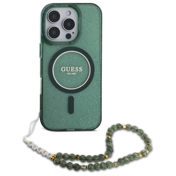 GuessIMLGlitterWithPearlStrapMagSafe-CaseforiPhone16ProMax(Green)