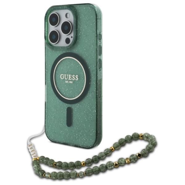 GuessIMLGlitterWithPearlStrapMagSafe-CaseforiPhone16ProMax(Green)